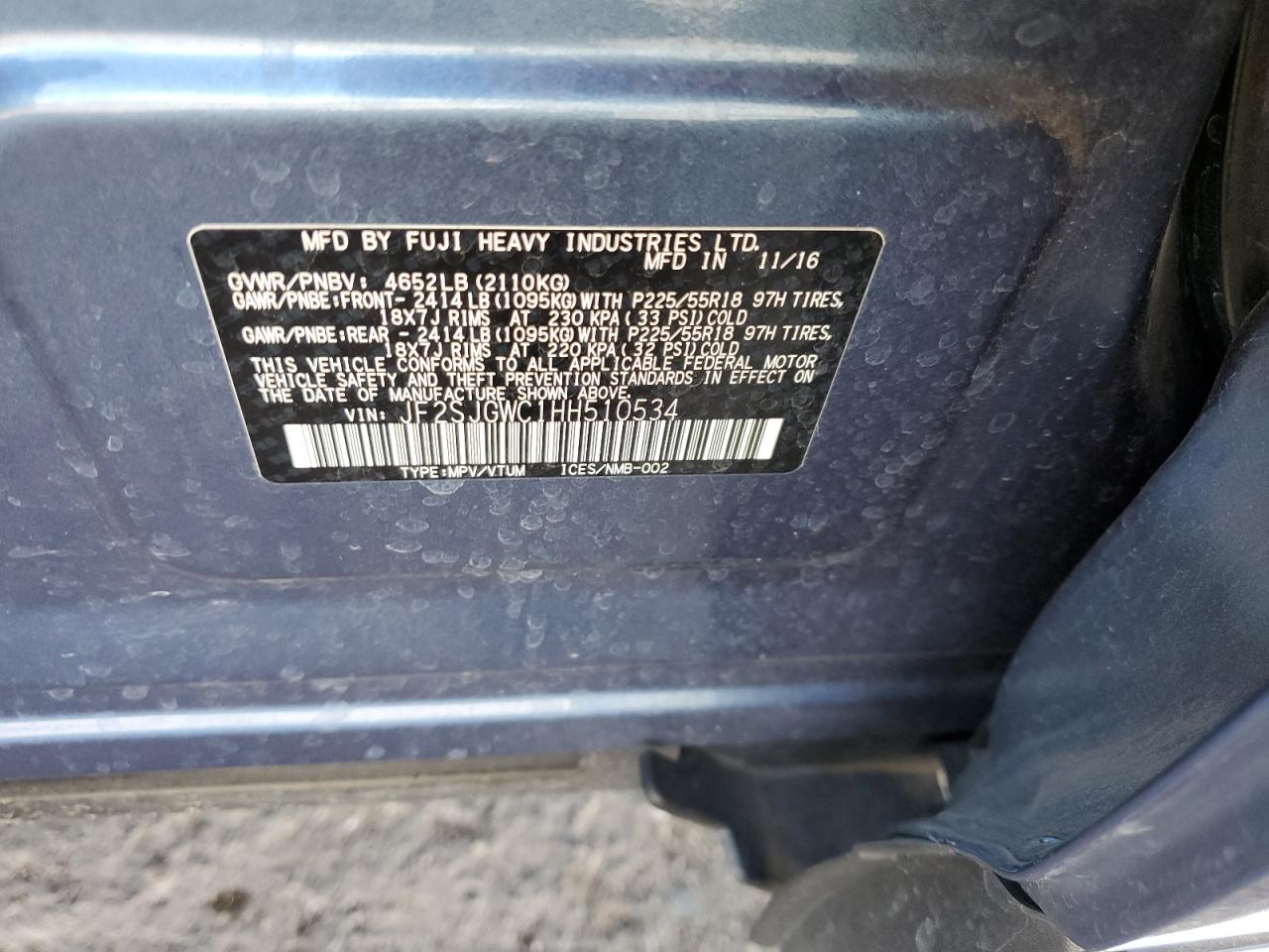 2017 Subaru Forester 2.0Xt Touring VIN: JF2SJGWC1HH510534 Lot: 85192855