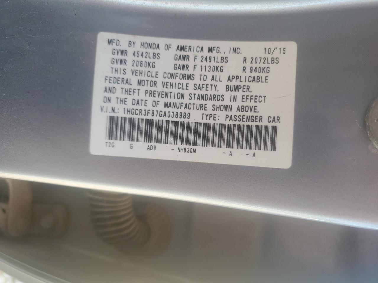 2016 Honda Accord Exl VIN: 1HGCR3F87GA008989 Lot: 81953905