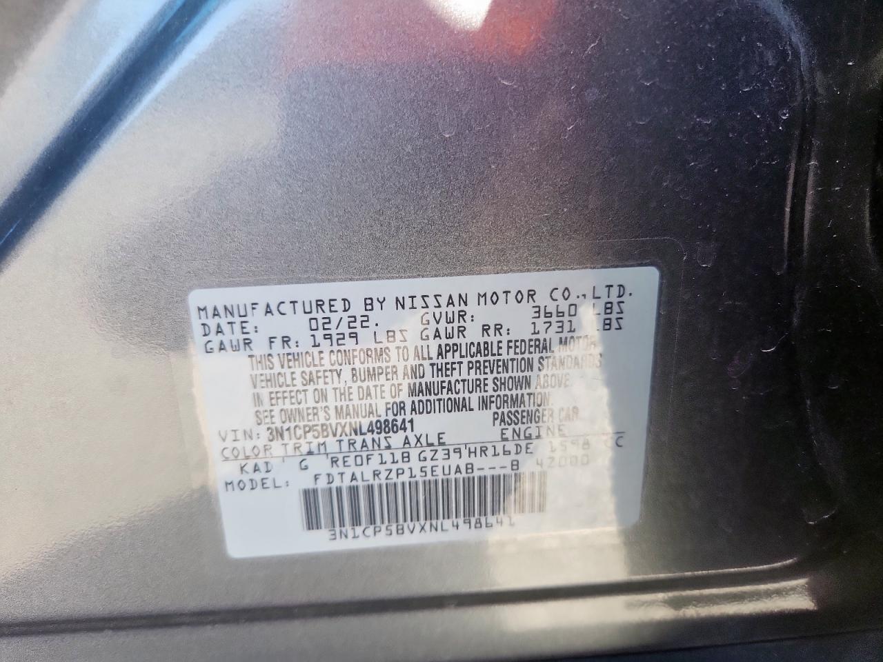 2022 Nissan Kicks S VIN: 3N1CP5BVXNL498641 Lot: 86339325