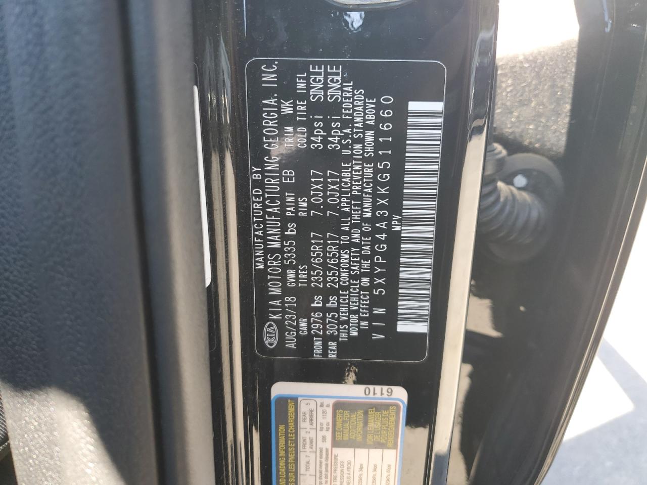 2019 Kia Sorento L VIN: 5XYPG4A3XKG511660 Lot: 85664345