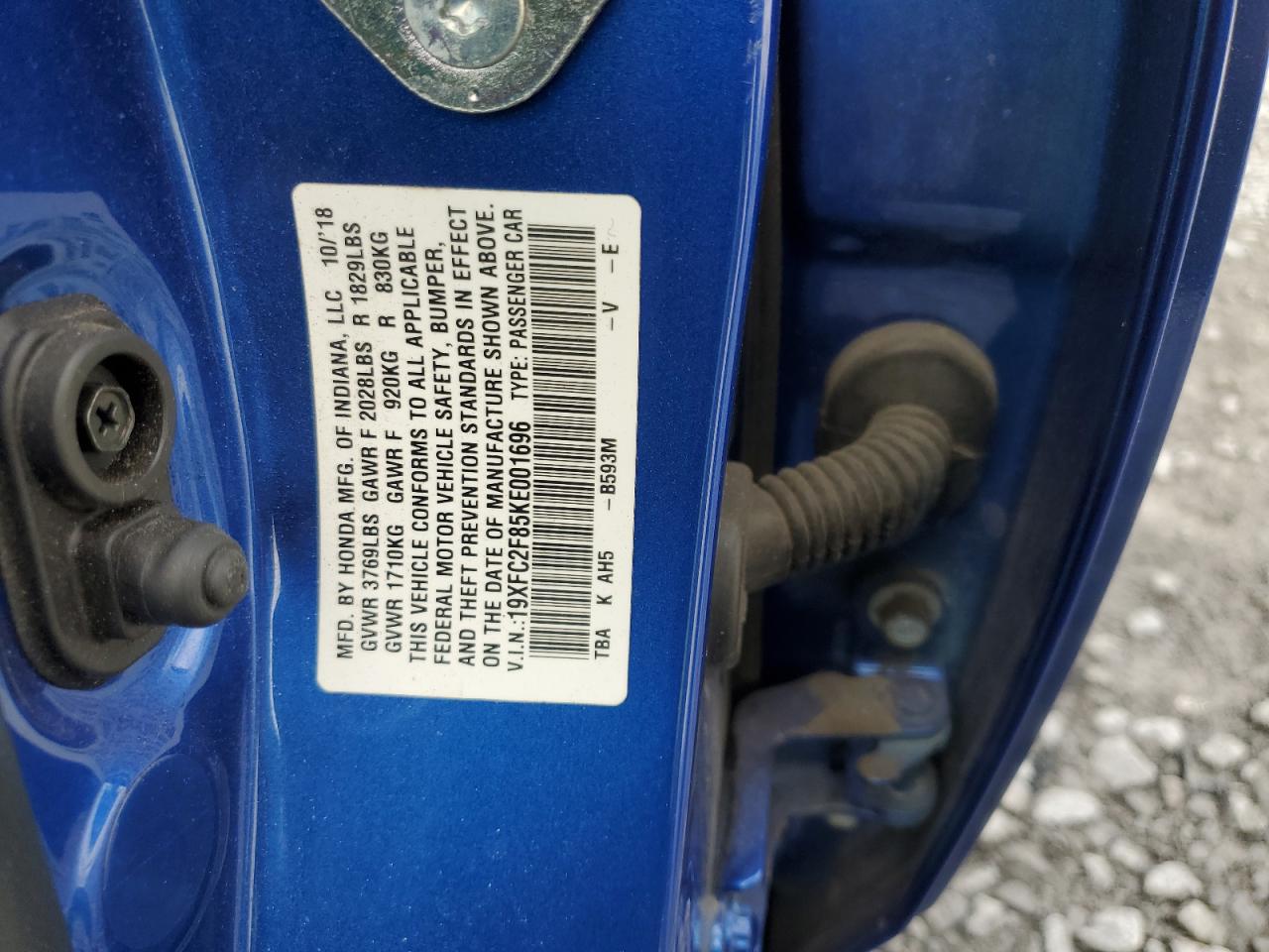 2019 Honda Civic Sport VIN: 19XFC2F85KE001696 Lot: 85566875