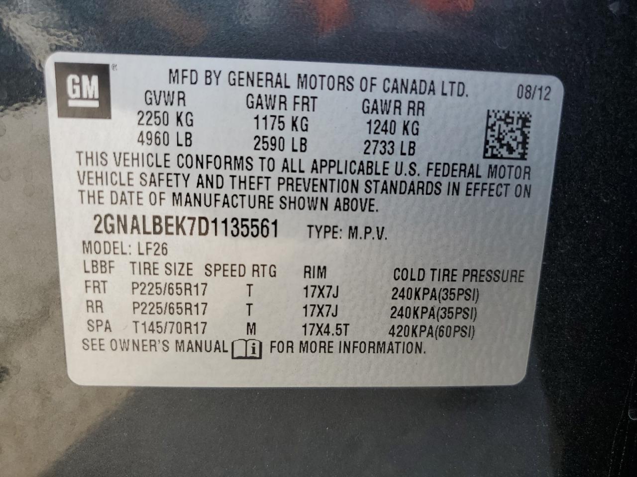 2013 Chevrolet Equinox Ls VIN: 2GNALBEK7D1135561 Lot: 84171435