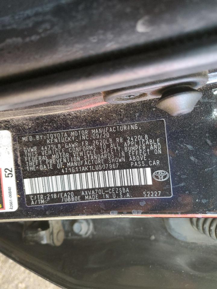 2020 Toyota Camry Se VIN: 4T1G11AK1LU507967 Lot: 70013565