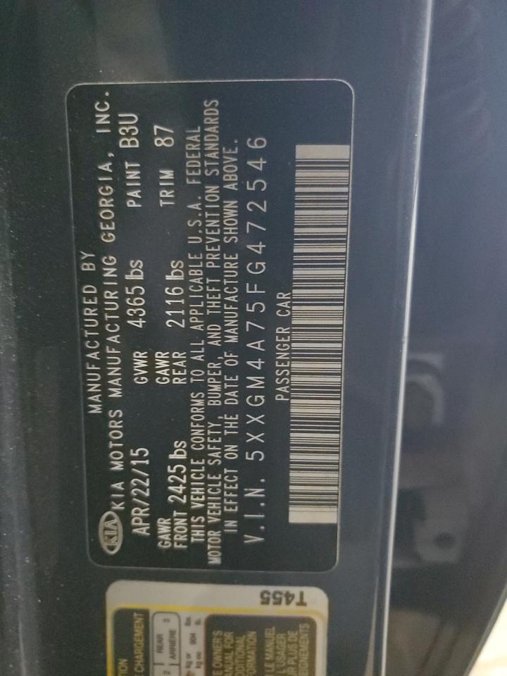 2015 Kia Optima Lx VIN: 5XXGM4A75FG472546 Lot: 85170525