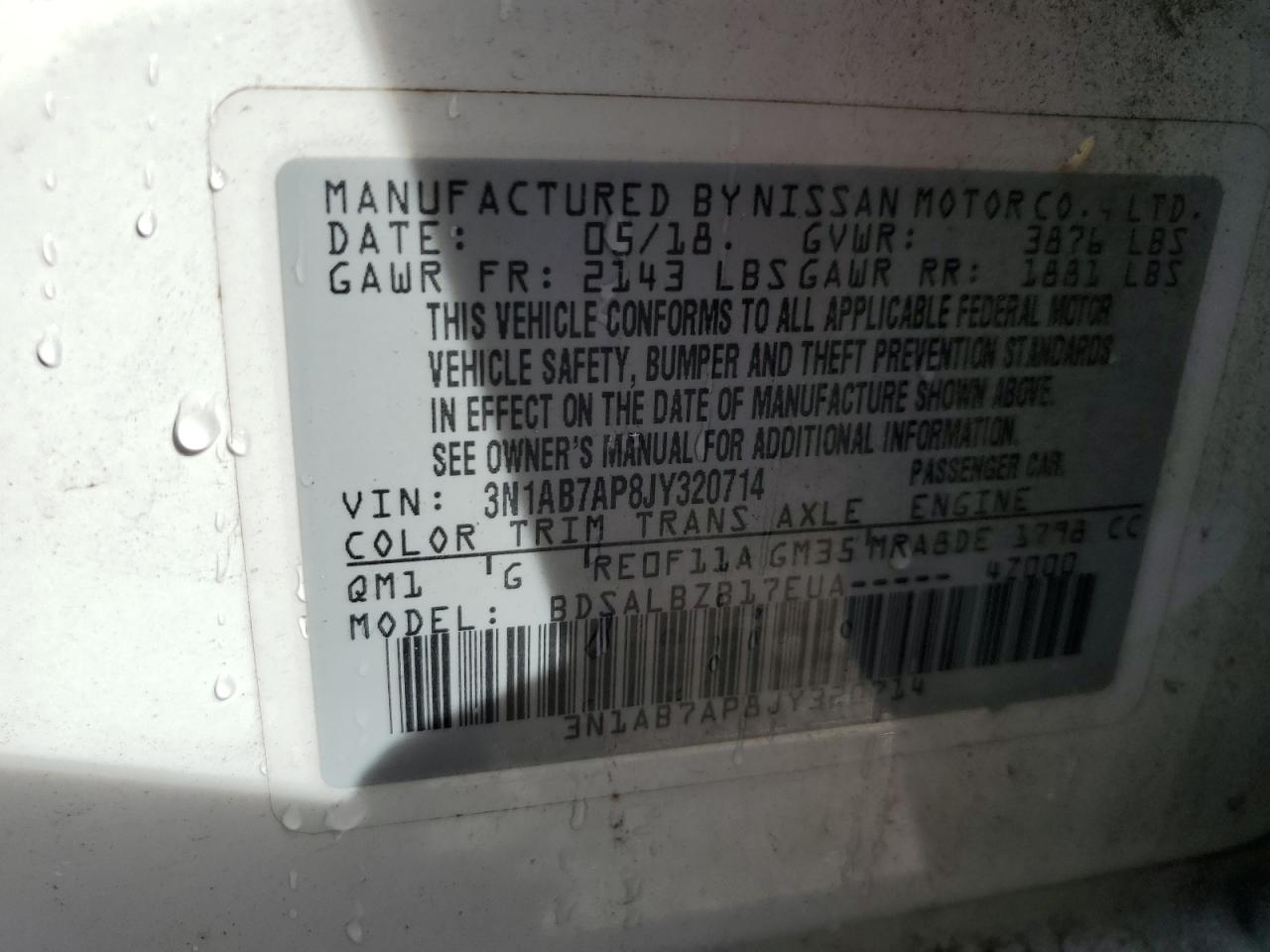 2018 Nissan Sentra S VIN: 3N1AB7AP8JY320714 Lot: 84654755