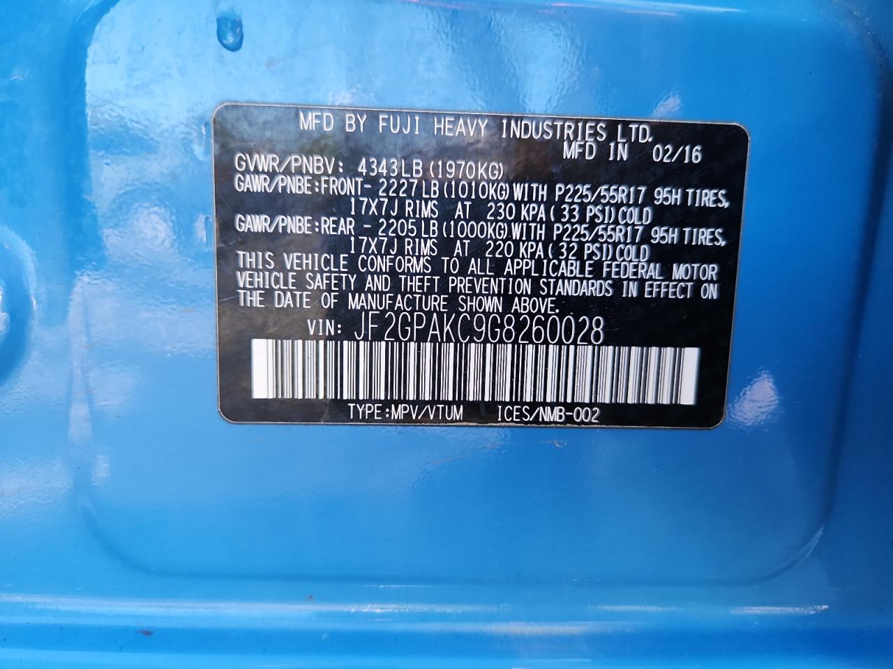 2016 Subaru Crosstrek Limited VIN: JF2GPAKC9G8260028 Lot: 84910555