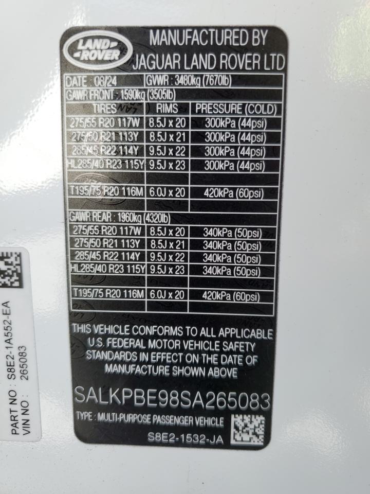 2025 Land Rover Range Rover Se VIN: SALKPBE98SA265083 Lot: 90927025