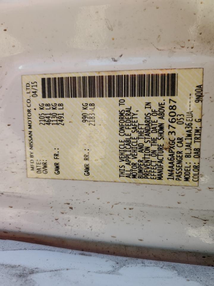 2016 Nissan Maxima 3.5S VIN: 1N4AA6APXGC376087 Lot: 90937445