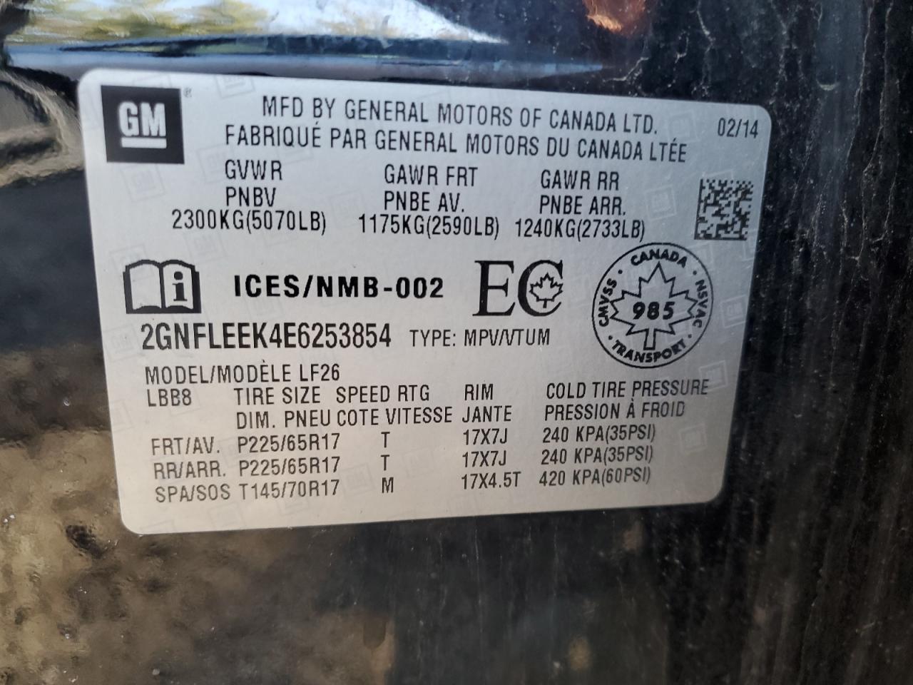 2014 Chevrolet Equinox Ls VIN: 2GNFLEEK4E6253854 Lot: 85296515