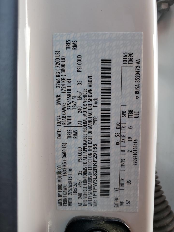 2024 Ford F150 Xlt VIN: 1FTFW3L82RKF29155 Lot: 89531935