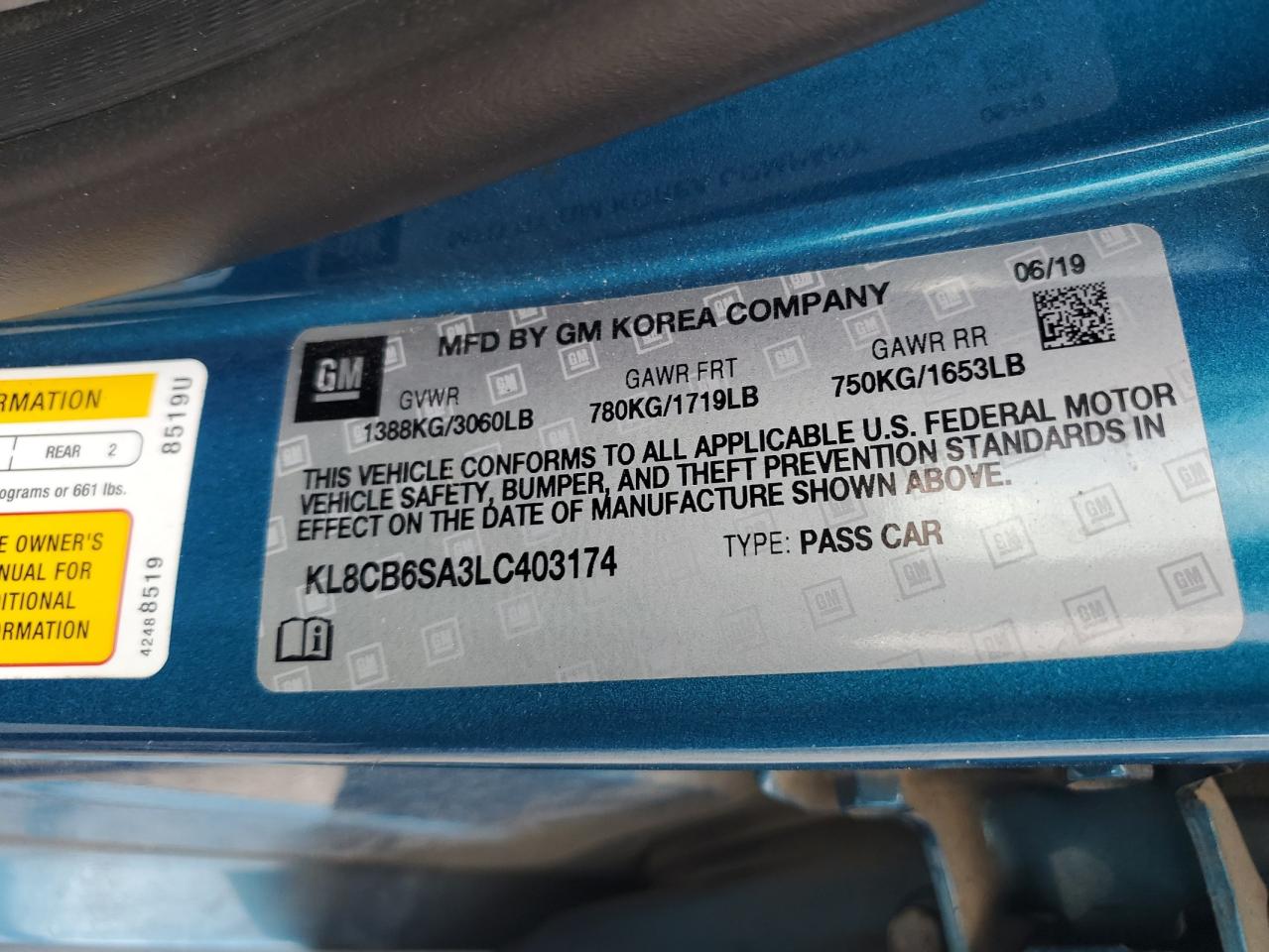 2020 Chevrolet Spark Ls VIN: KL8CB6SA3LC403174 Lot: 85588195