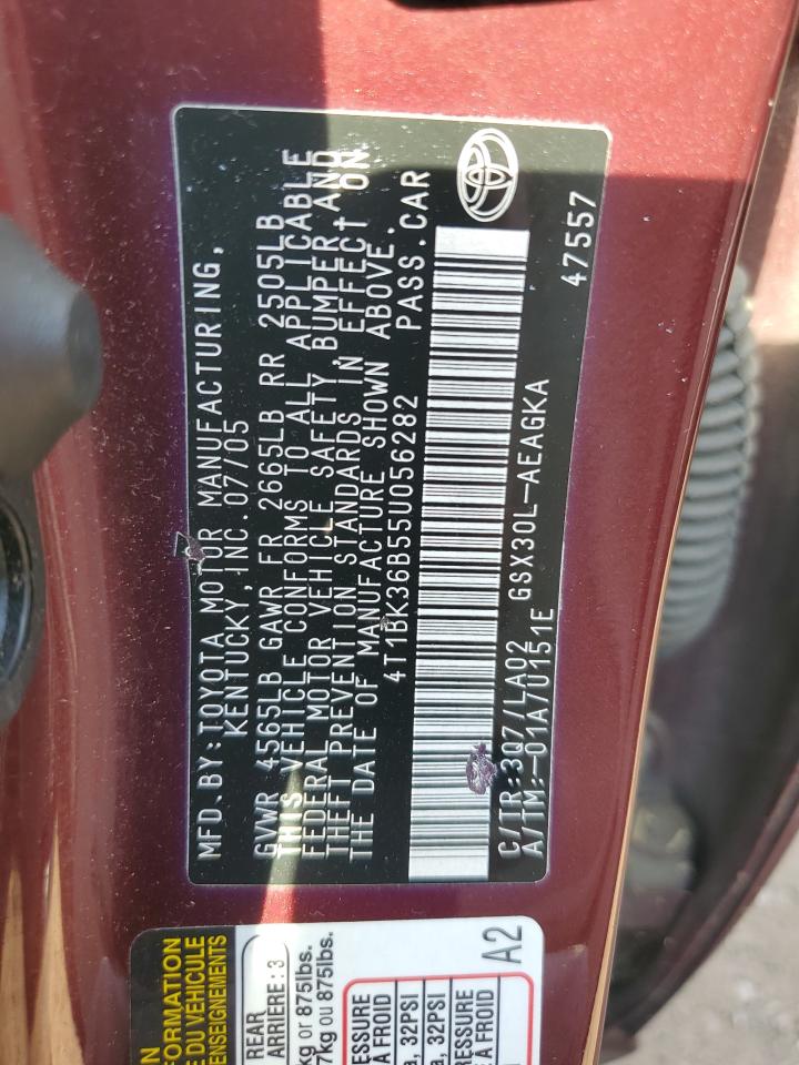 2005 Toyota Avalon Xl VIN: 4T1BK36B55U056282 Lot: 84073605