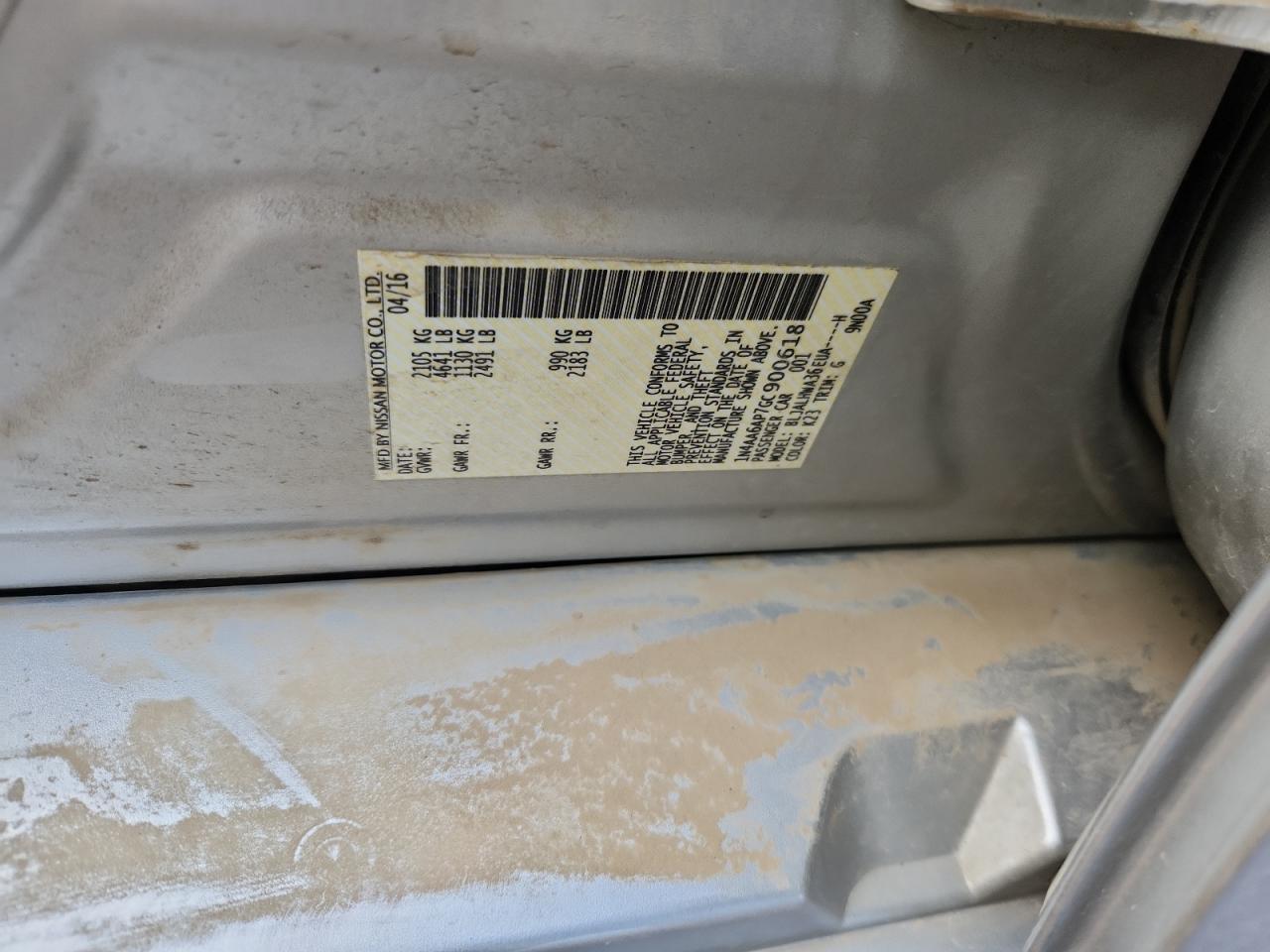 2016 Nissan Maxima 3.5S VIN: 1N4AA6AP7GC900618 Lot: 86114545