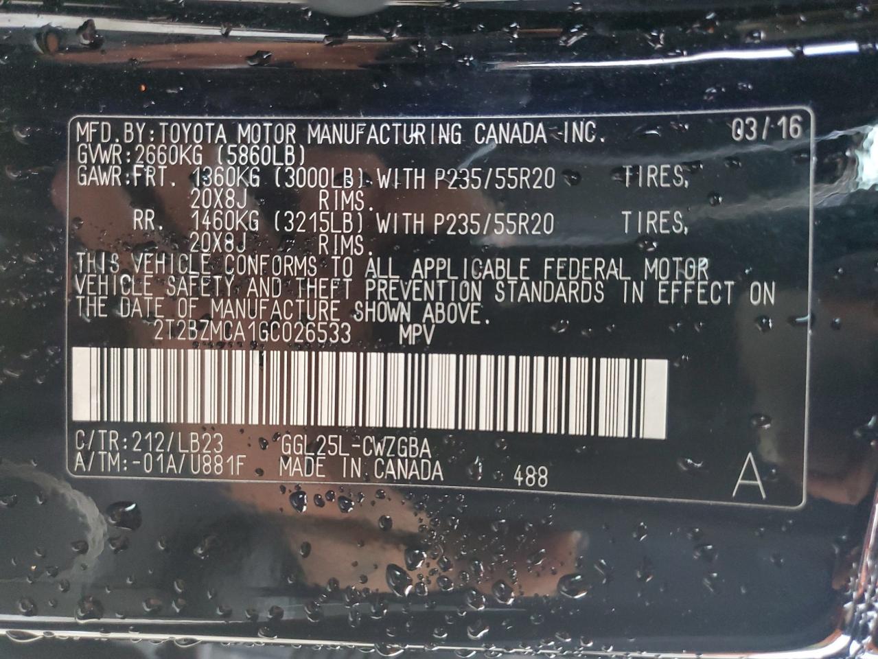 2016 Lexus Rx 350 Base VIN: 2T2BZMCA1GC026533 Lot: 91043475