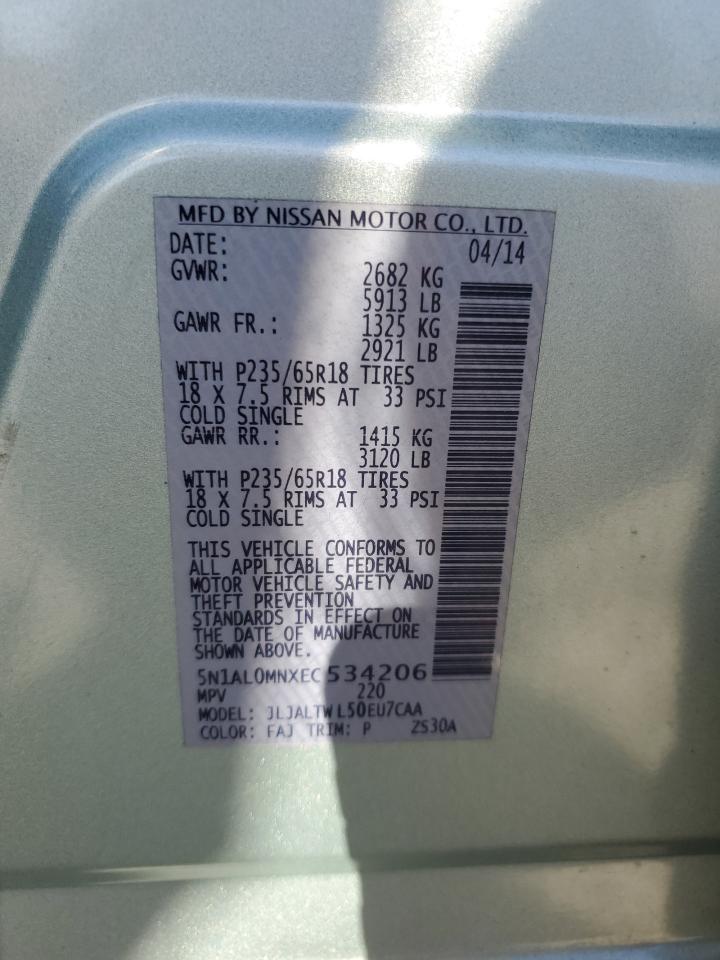 2014 Infiniti Qx60 VIN: 5N1AL0MNXEC534206 Lot: 81015675