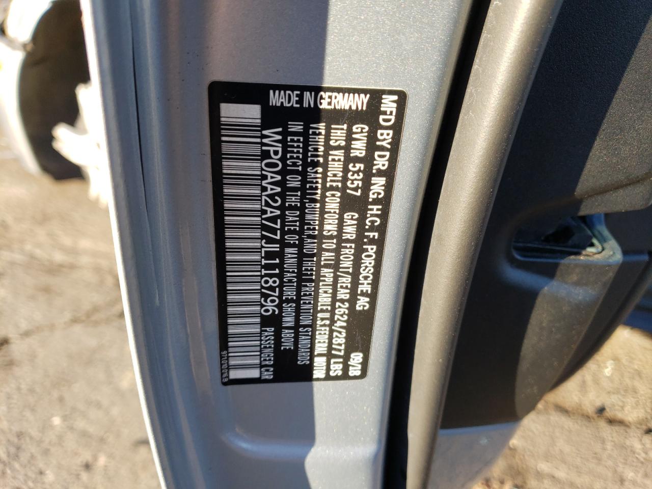 2018 Porsche Panamera 4 VIN: WP0AA2A77JL118796 Lot: 87031905