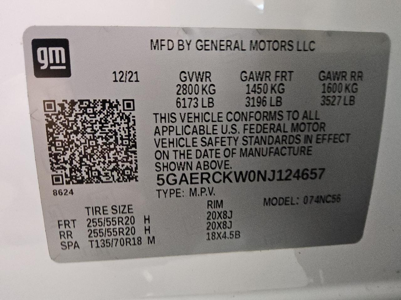 2022 Buick Enclave Premium VIN: 5GAERCKW0NJ124657 Lot: 89481005