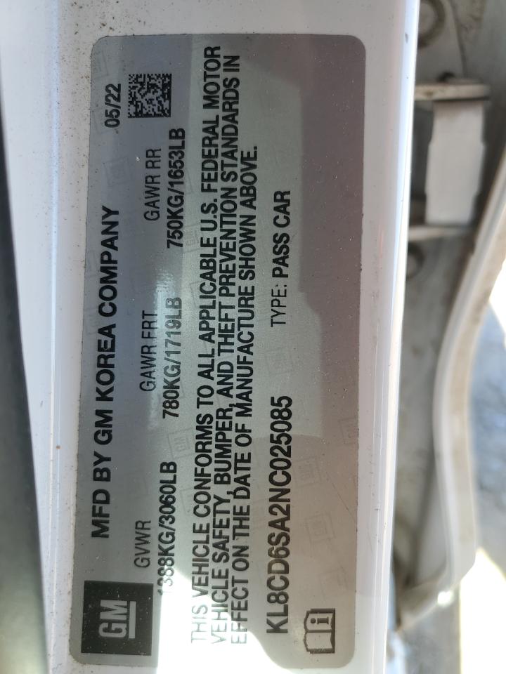 2022 Chevrolet Spark 1Lt VIN: KL8CD6SA2NC025085 Lot: 89553415