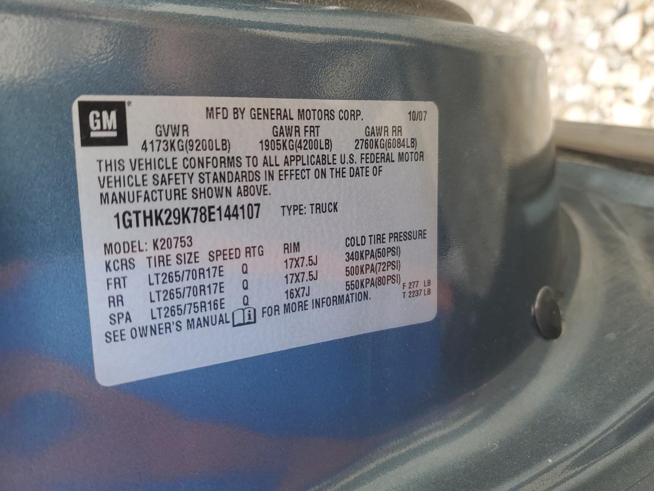 2008 GMC Sierra K2500 Heavy Duty VIN: 1GTHK29K78E144107 Lot: 86331105