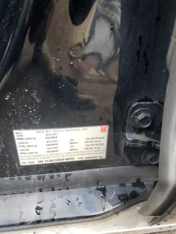 2017 Tesla Model S VIN: 5YJSA1E20HF189722 Lot: 82642225