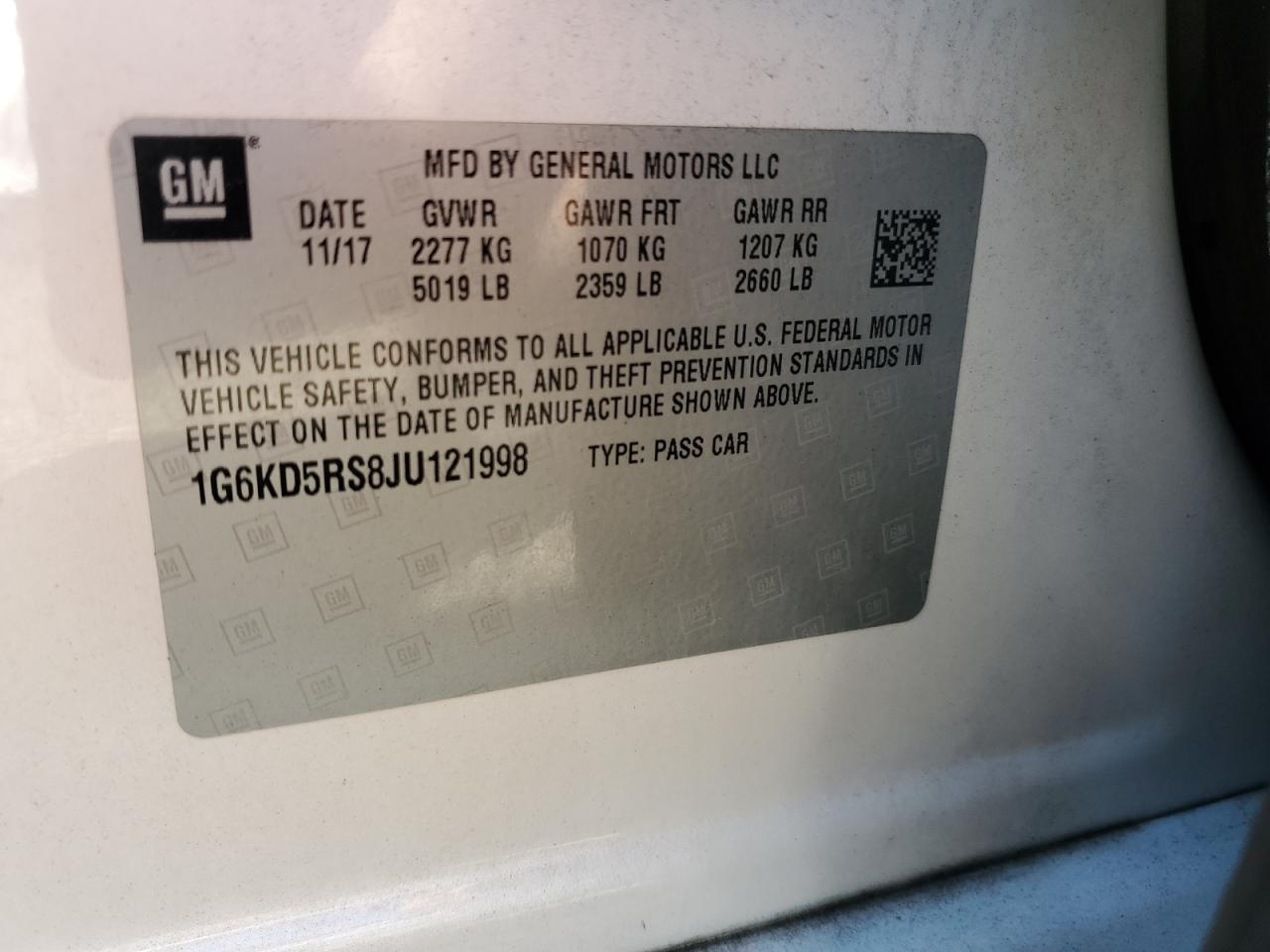 2018 Cadillac Ct6 Luxury VIN: 1G6KD5RS8JU121998 Lot: 87211815