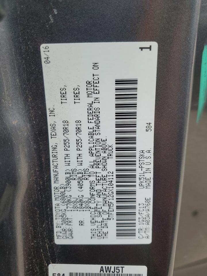 2016 Toyota Tundra Crewmax Sr5 VIN: 5TFEM5F12GX104112 Lot: 89835555