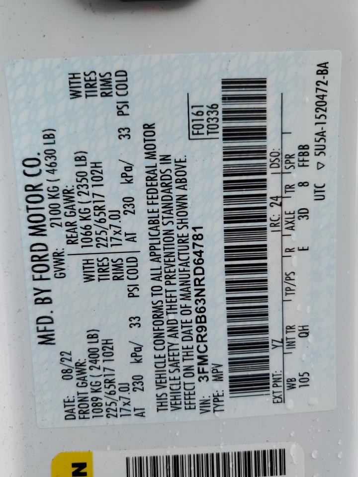 2022 Ford Bronco Sport Big Bend VIN: 3FMCR9B63NRD64781 Lot: 85878785