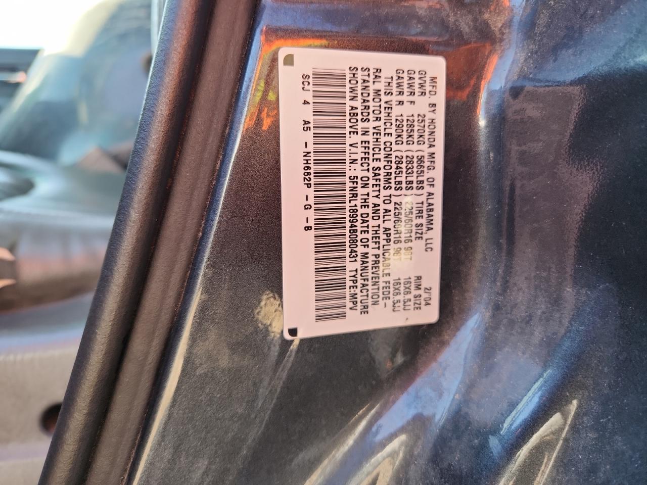 2004 Honda Odyssey Exl VIN: 5FNRL18994B080431 Lot: 85592315