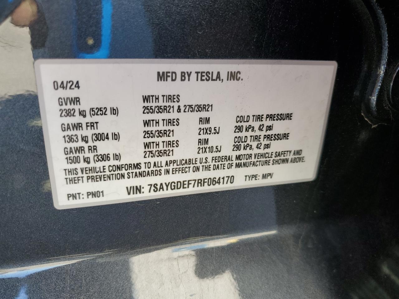 2024 Tesla Model Y VIN: 7SAYGDEF7RF064170 Lot: 90669795