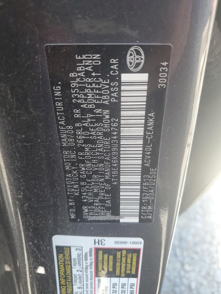 2009 Toyota Camry Base VIN: 4T1BE46K99U344762 Lot: 82249405