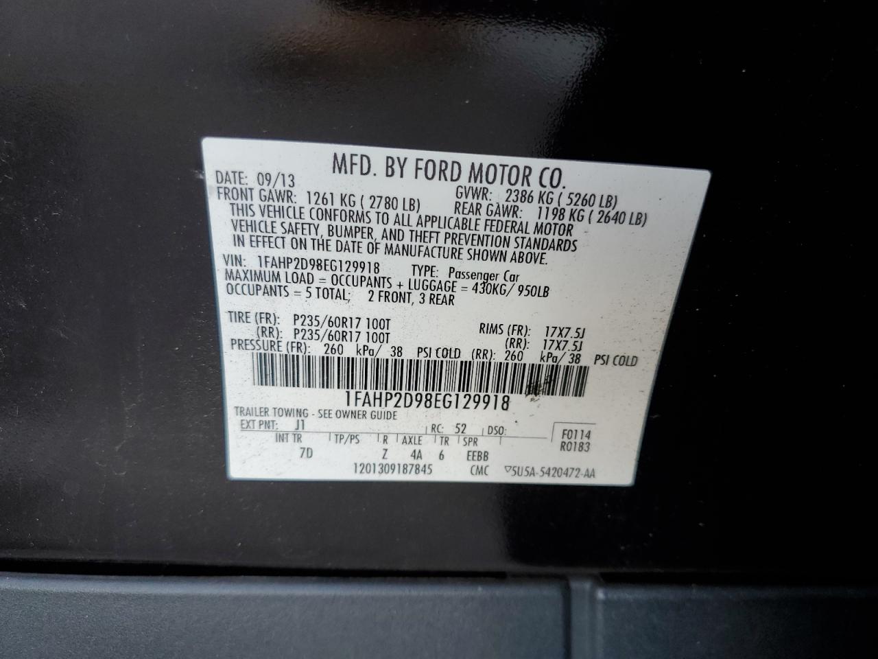2014 Ford Taurus Se VIN: 1FAHP2D98EG129918 Lot: 82547695