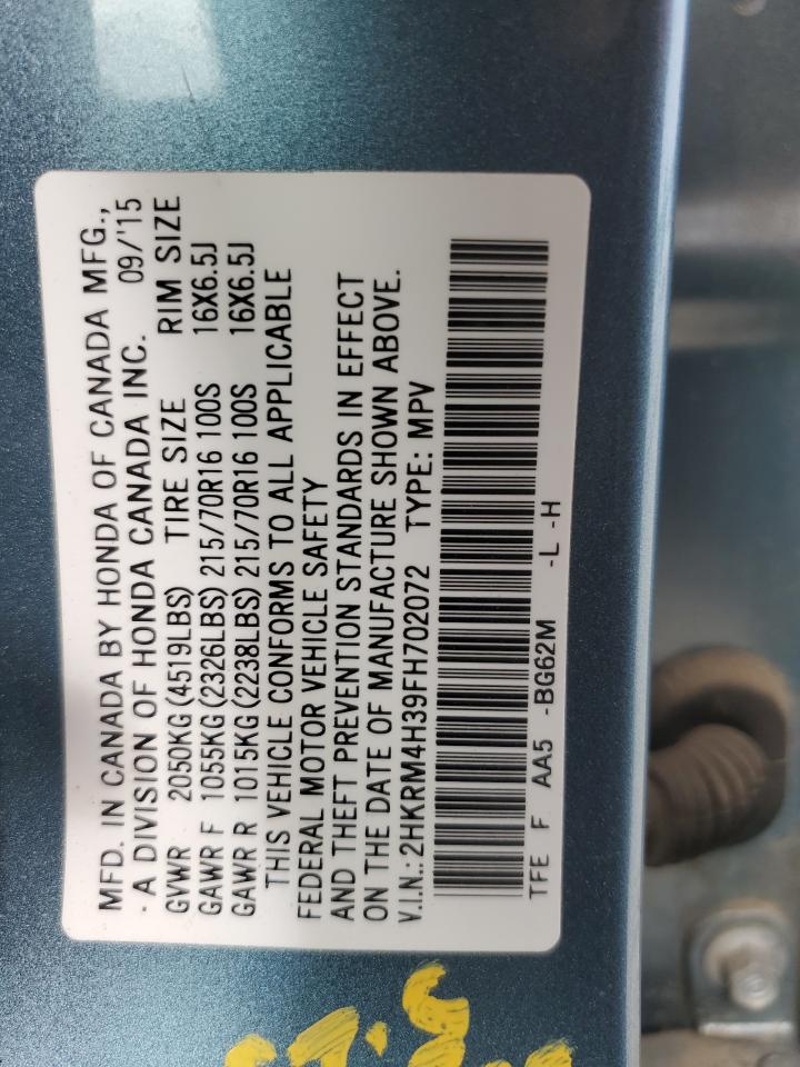 2015 Honda Cr-V Lx VIN: 2HKRM4H39FH702072 Lot: 85892845