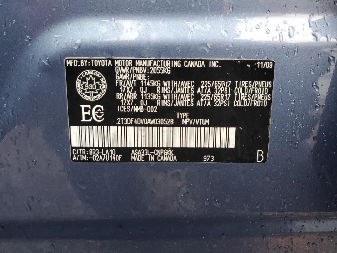 2010 Toyota Rav4 Limited VIN: 2T3DF4DV0AW030528 Lot: 87215885