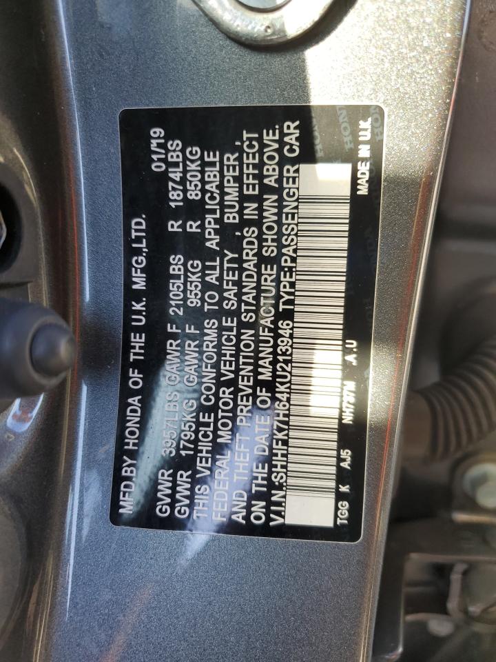2019 Honda Civic Ex VIN: SHHFK7H64KU213946 Lot: 85102885