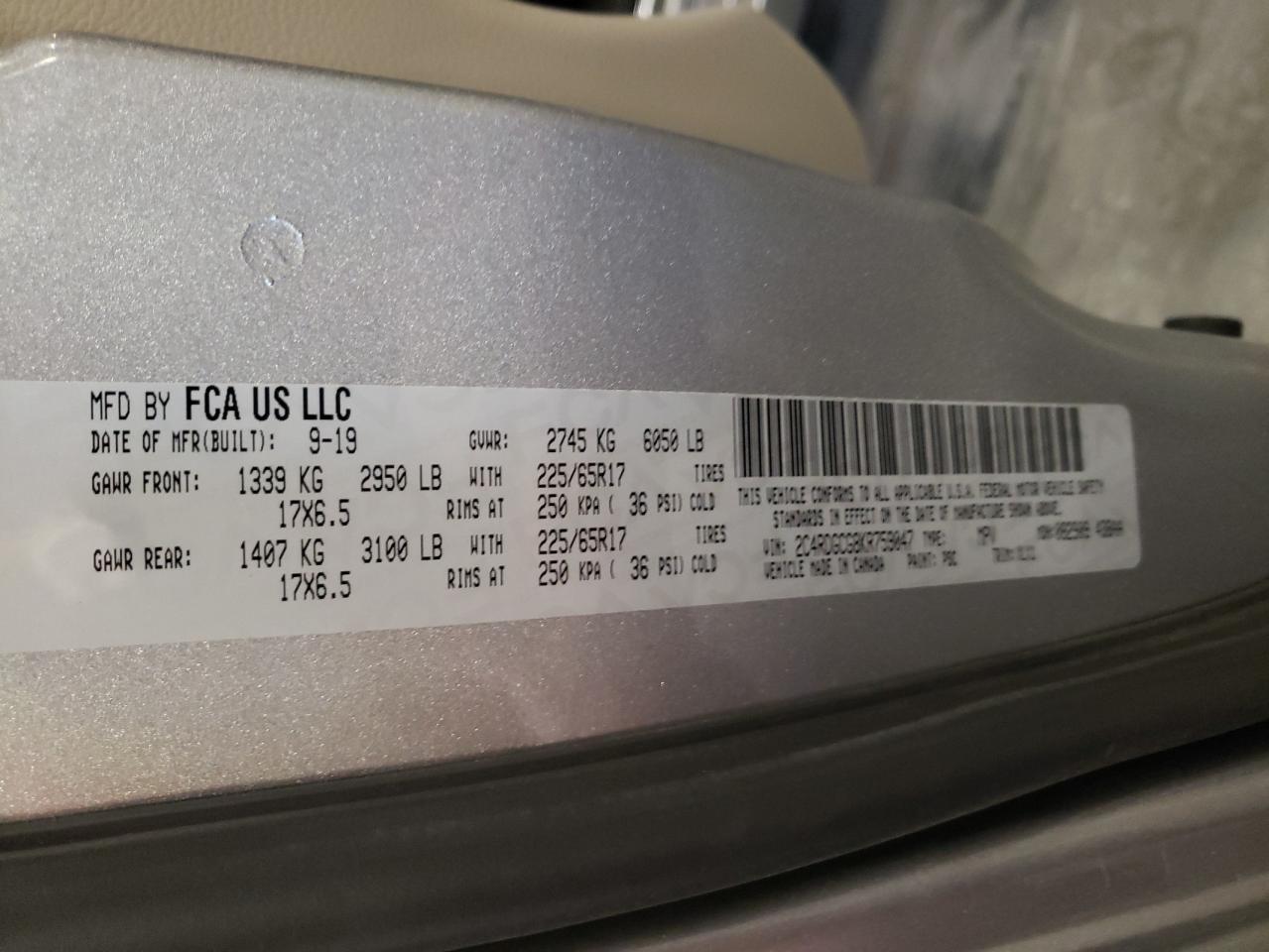 2019 Dodge Grand Caravan Sxt VIN: 2C4RDGCG8KR759047 Lot: 85827125