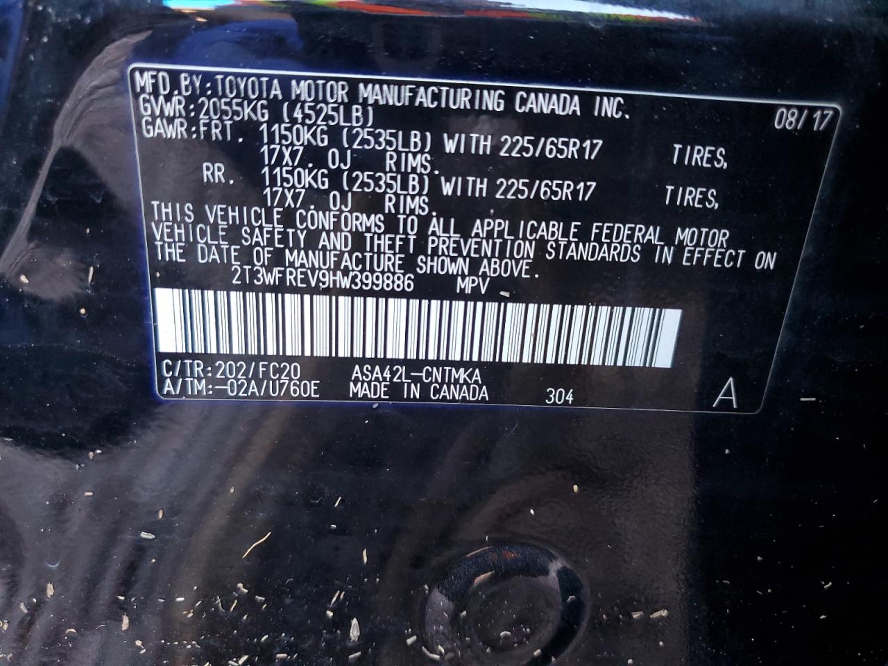 2017 Toyota Rav4 Xle VIN: 2T3WFREV9HW399886 Lot: 85198645