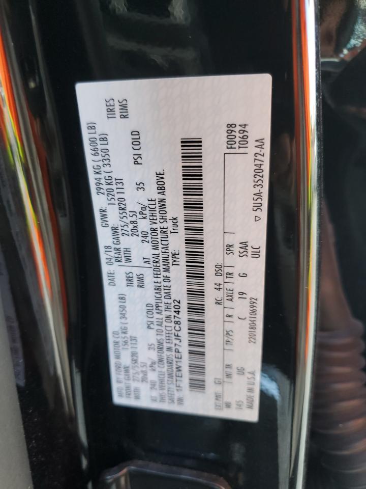 2018 Ford F150 Supercrew VIN: 1FTEW1EP7JFC87402 Lot: 86090665