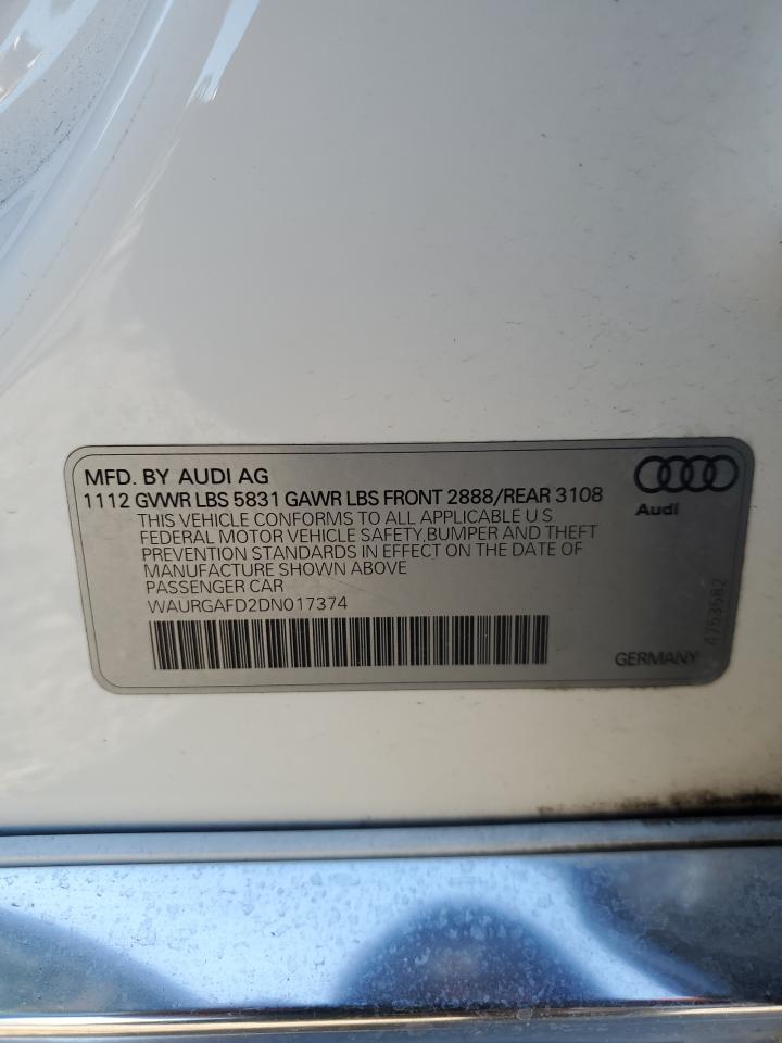 2013 Audi A8 L Quattro VIN: WAURGAFD2DN017374 Lot: 86220015