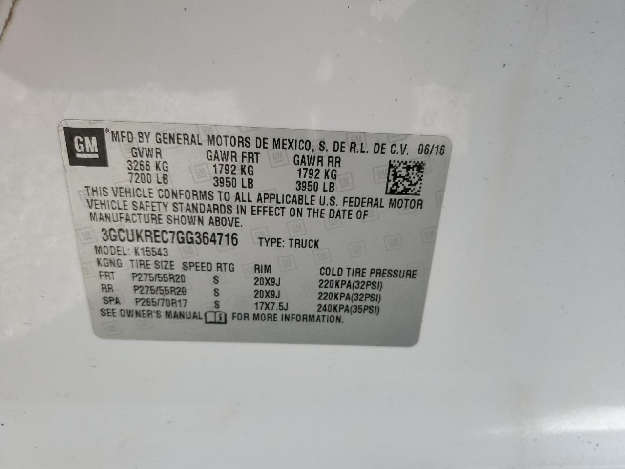 2016 Chevrolet Silverado K1500 Lt VIN: 3GCUKREC7GG364716 Lot: 82333845
