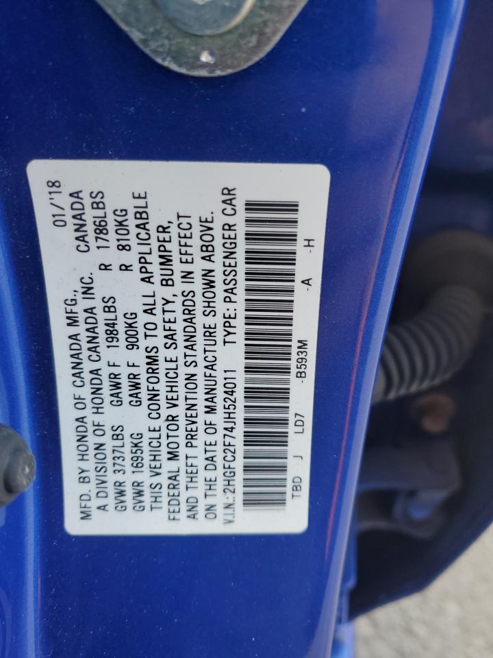 2018 Honda Civic Ex VIN: 2HGFC2F74JH524011 Lot: 86816825