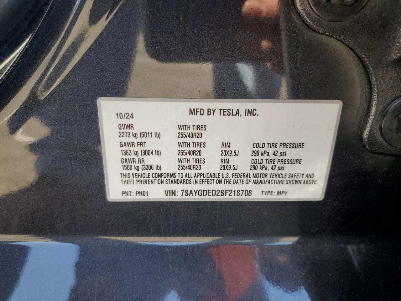 2025 Tesla Model Y VIN: 7SAYGDED2SF218708 Lot: 89476395