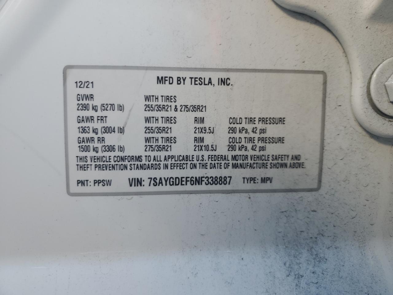 2022 Tesla Model Y VIN: 7SAYGDEF6NF338887 Lot: 90147525