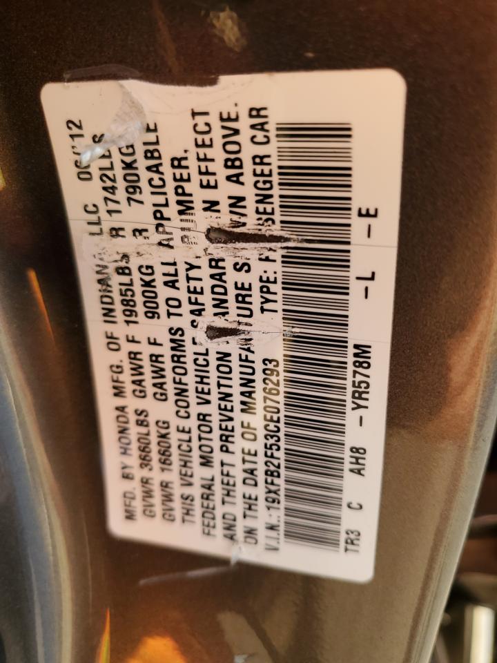 2012 Honda Civic Lx VIN: 19XFB2F53CE076293 Lot: 86519645