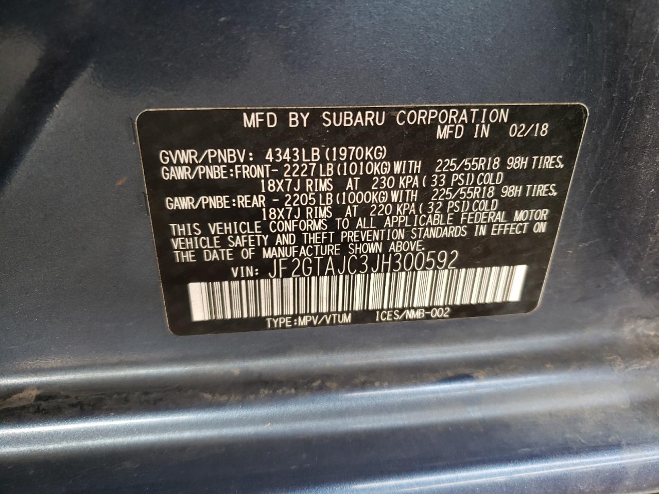 2018 Subaru Crosstrek Limited VIN: JF2GTAJC3JH300592 Lot: 82183045