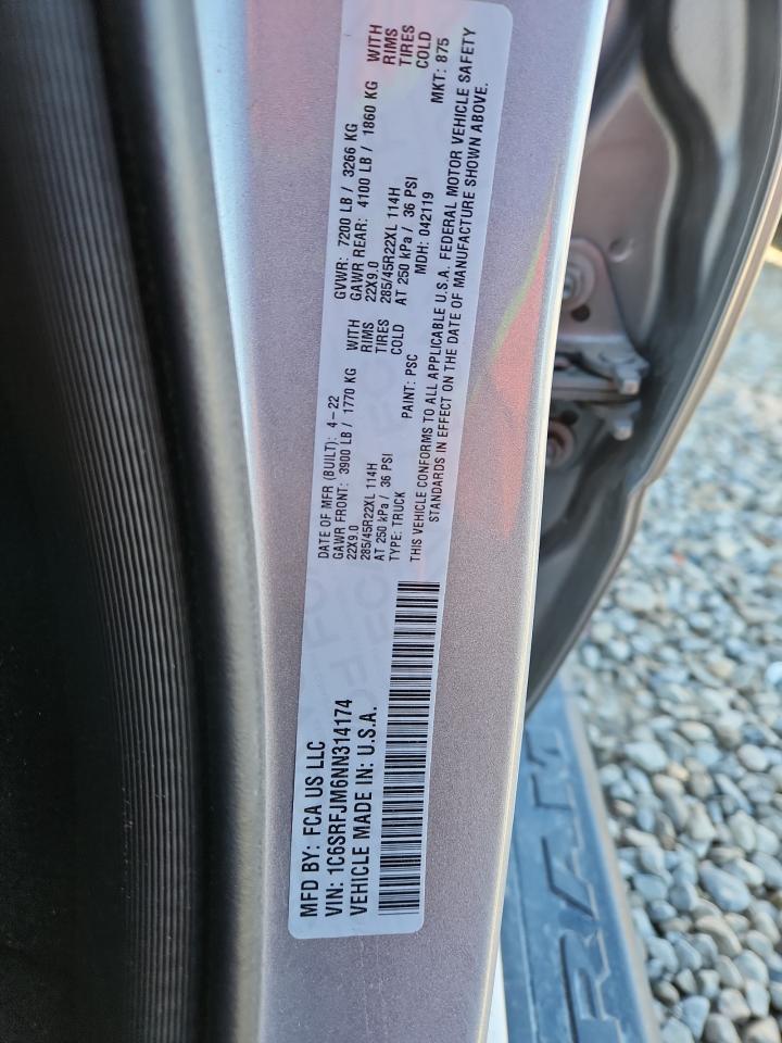 2022 Ram 1500 Laramie VIN: 1C6SRFJM6NN314174 Lot: 85558575