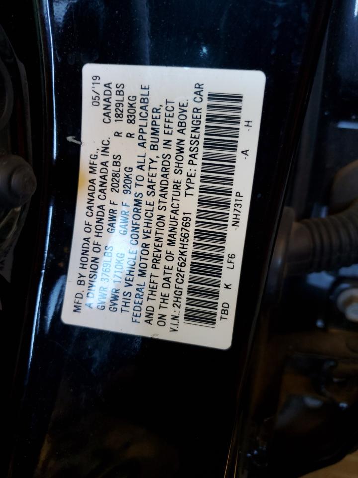 2019 Honda Civic Lx VIN: 2HGFC2F62KH567691 Lot: 87402545