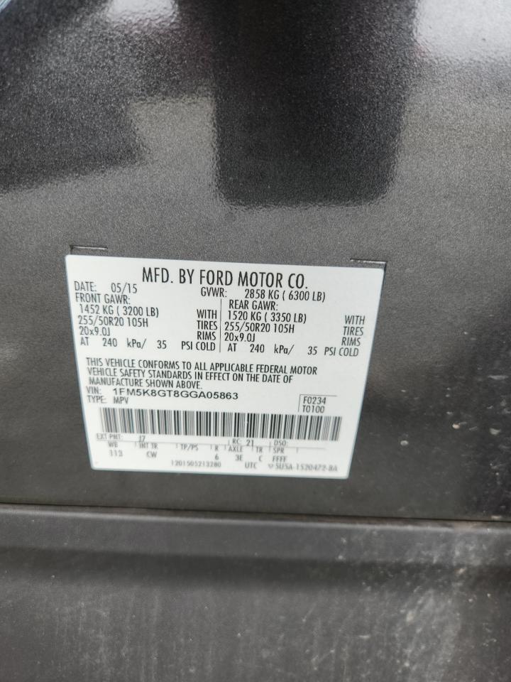 2016 Ford Explorer Sport VIN: 1FM5K8GT8GGA05863 Lot: 81961095