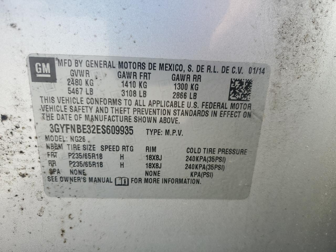 2014 Cadillac Srx Luxury Collection VIN: 3GYFNBE32ES609935 Lot: 82520005