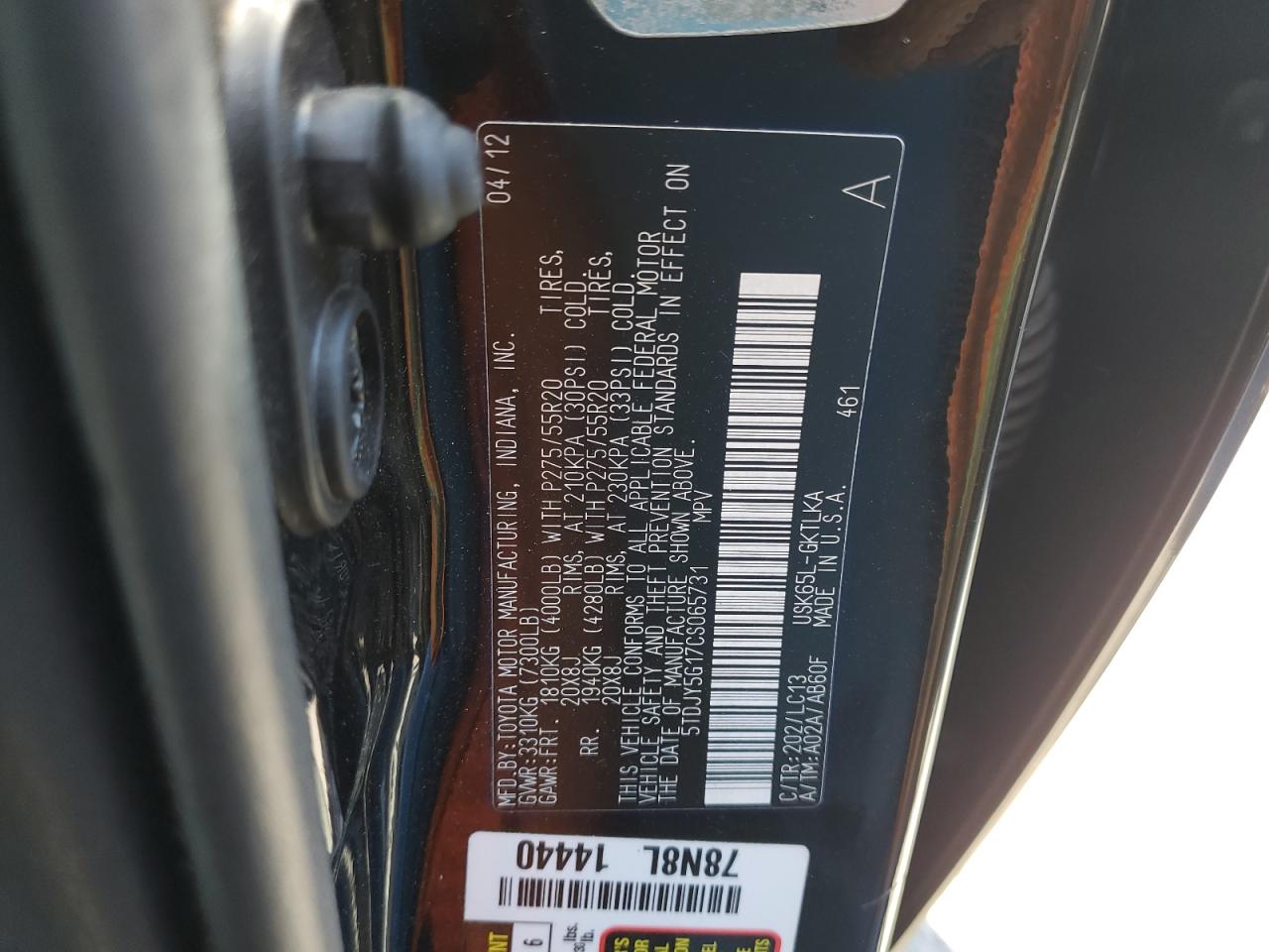 2012 Toyota Sequoia Limited VIN: 5TDJY5G17CS065731 Lot: 82009715