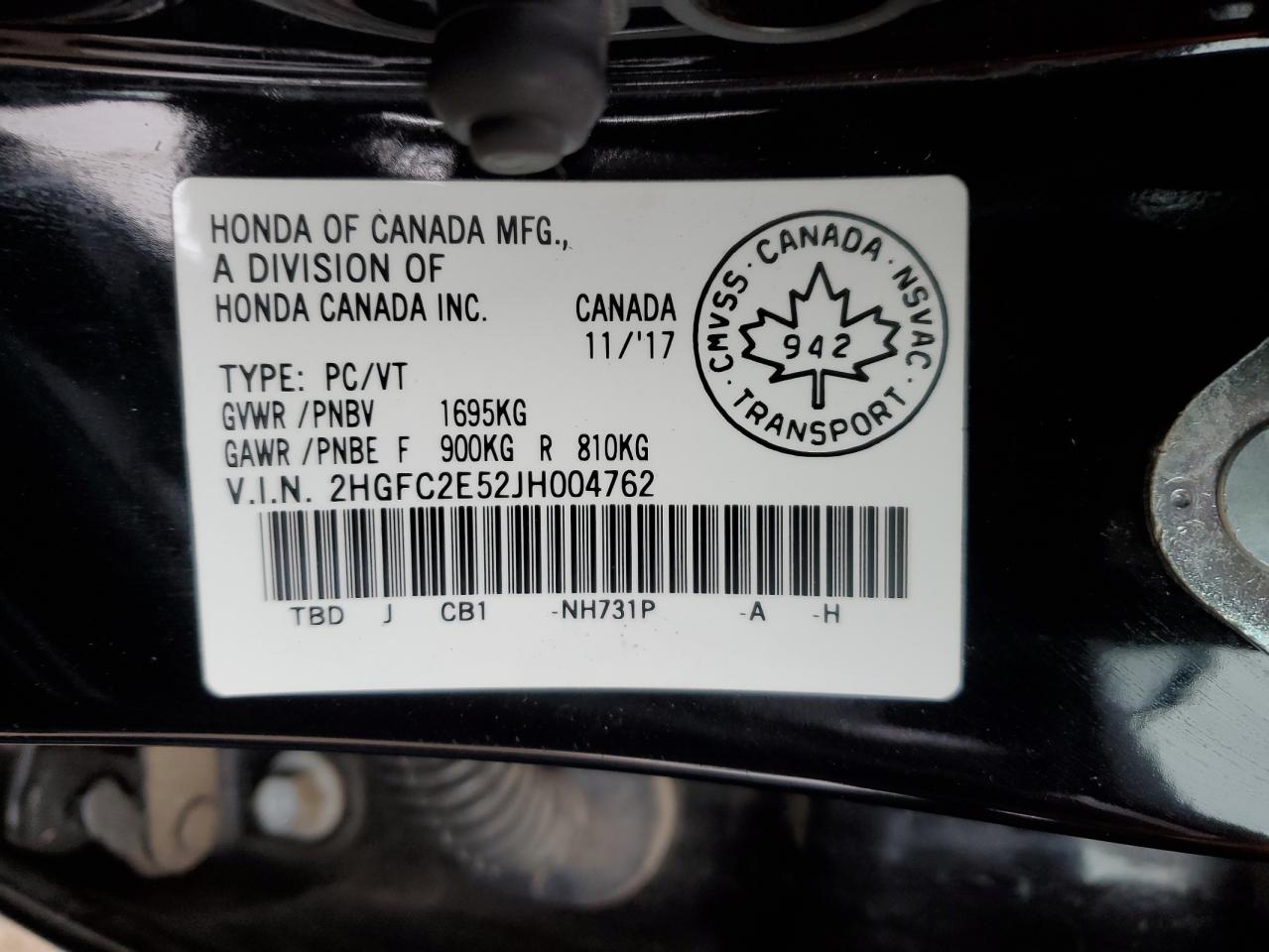 2018 Honda Civic Lx VIN: 2HGFC2E52JH004762 Lot: 86514685